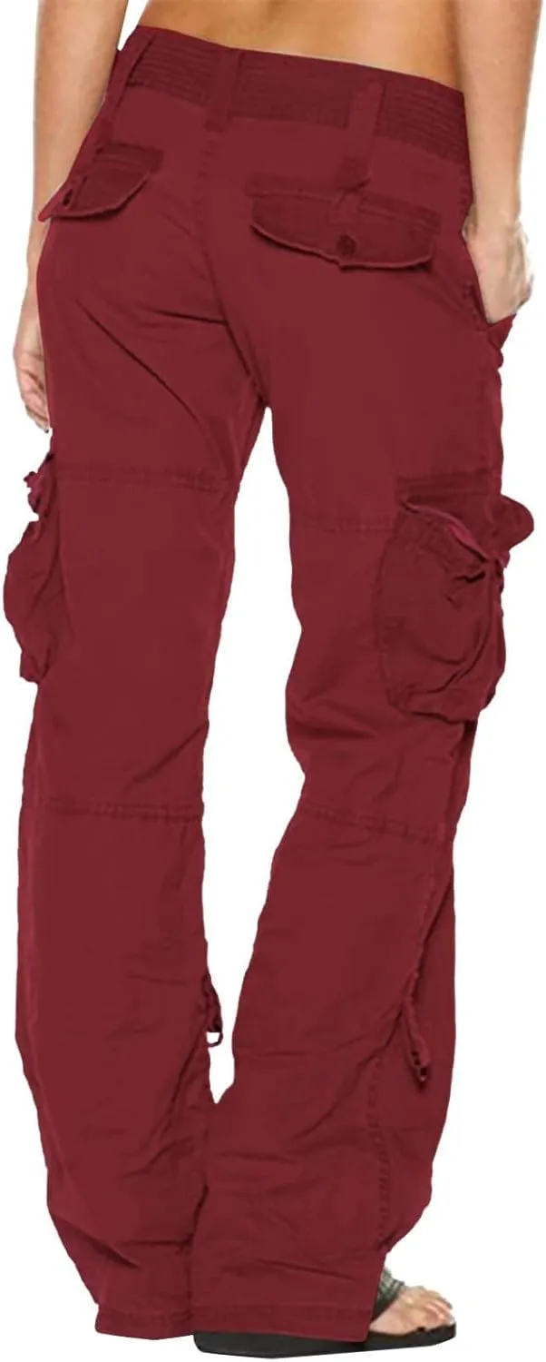 Women's Cargo Pants High Waisted Casual Wide Leg Pants Baggy Stretch Military Tactical Pants with Pockets