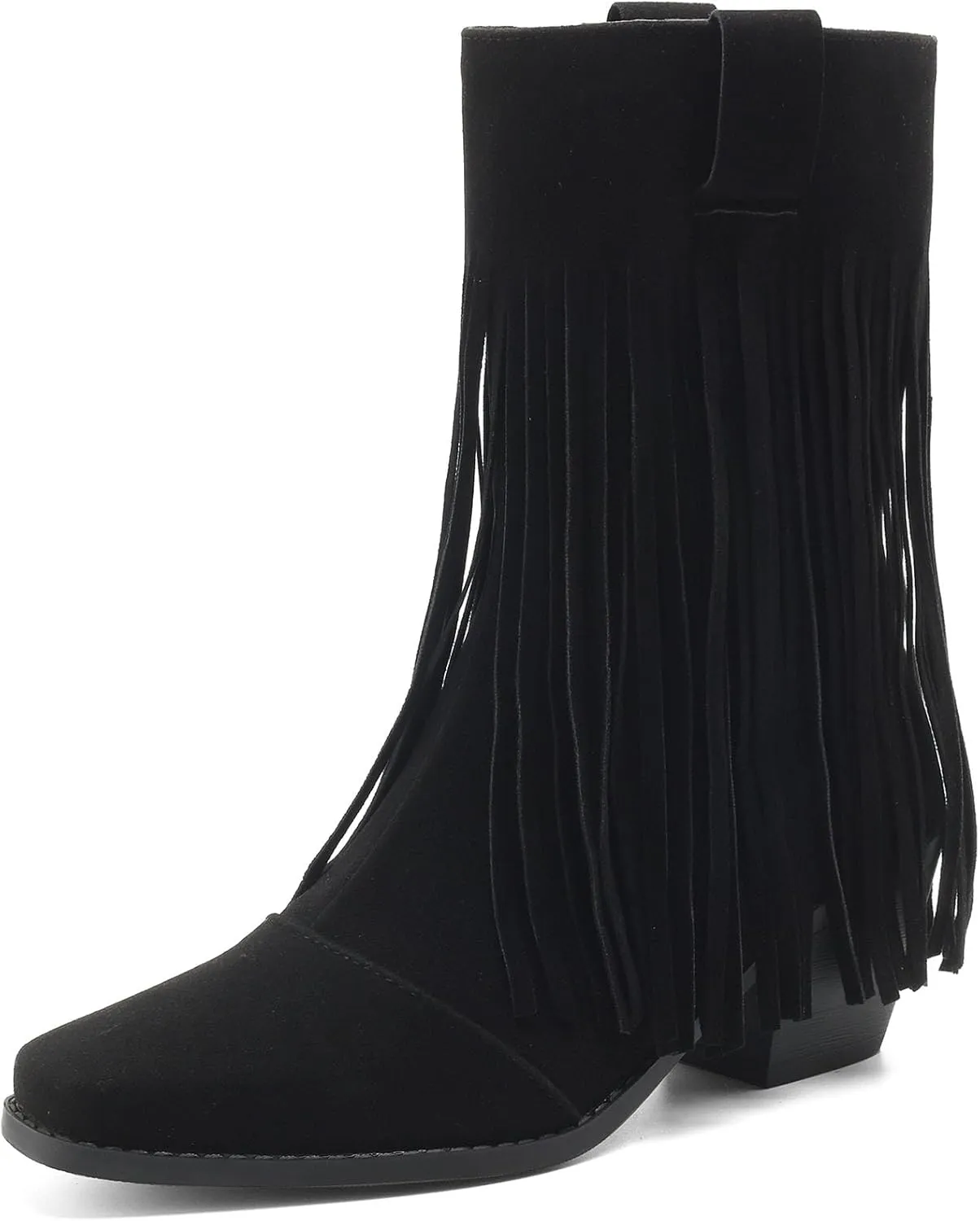 Women's Fringe Cowgirl Boots Chunky Heels Western Cowboy Tassel Boots Fashion Almond Square Toe Concert Wedding Shoes
