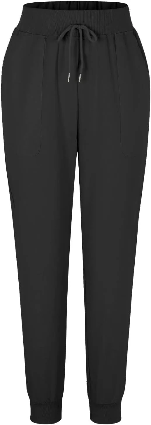 Womens Tapered Pants Cotton Linen Drawstring Back Elastic Waist Pants Lightweight Casual Trousers with Pockets