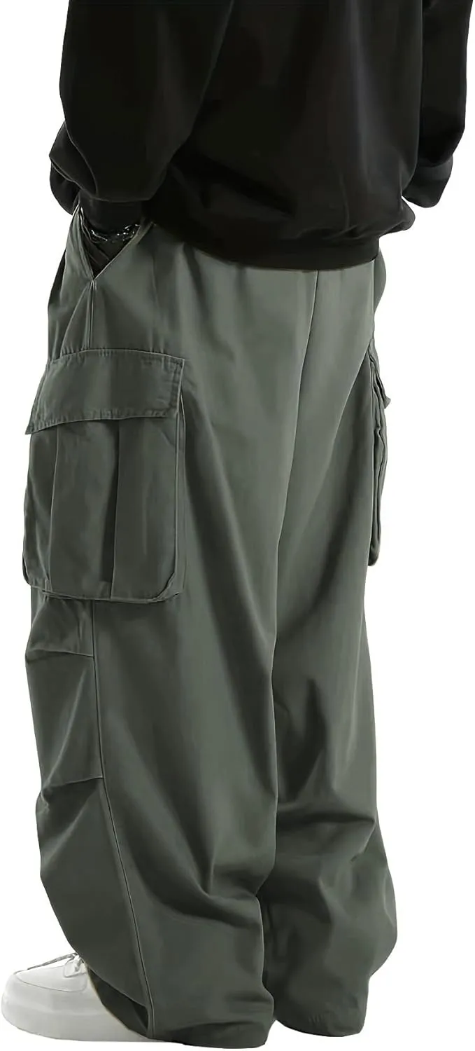 WZIKAI Men's Baggy Cargo Pants Elastic Waist Drawstring Parachute Cargo Pants Casual Joggers Hiking Pants with Pockets