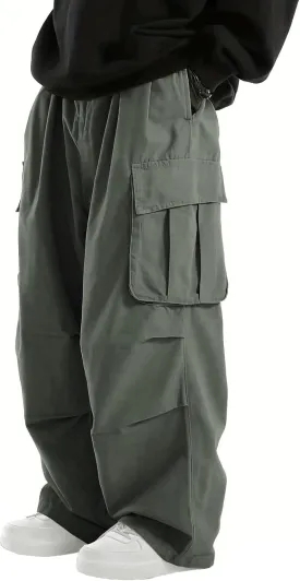 WZIKAI Men's Baggy Cargo Pants Elastic Waist Drawstring Parachute Cargo Pants Casual Joggers Hiking Pants with Pockets