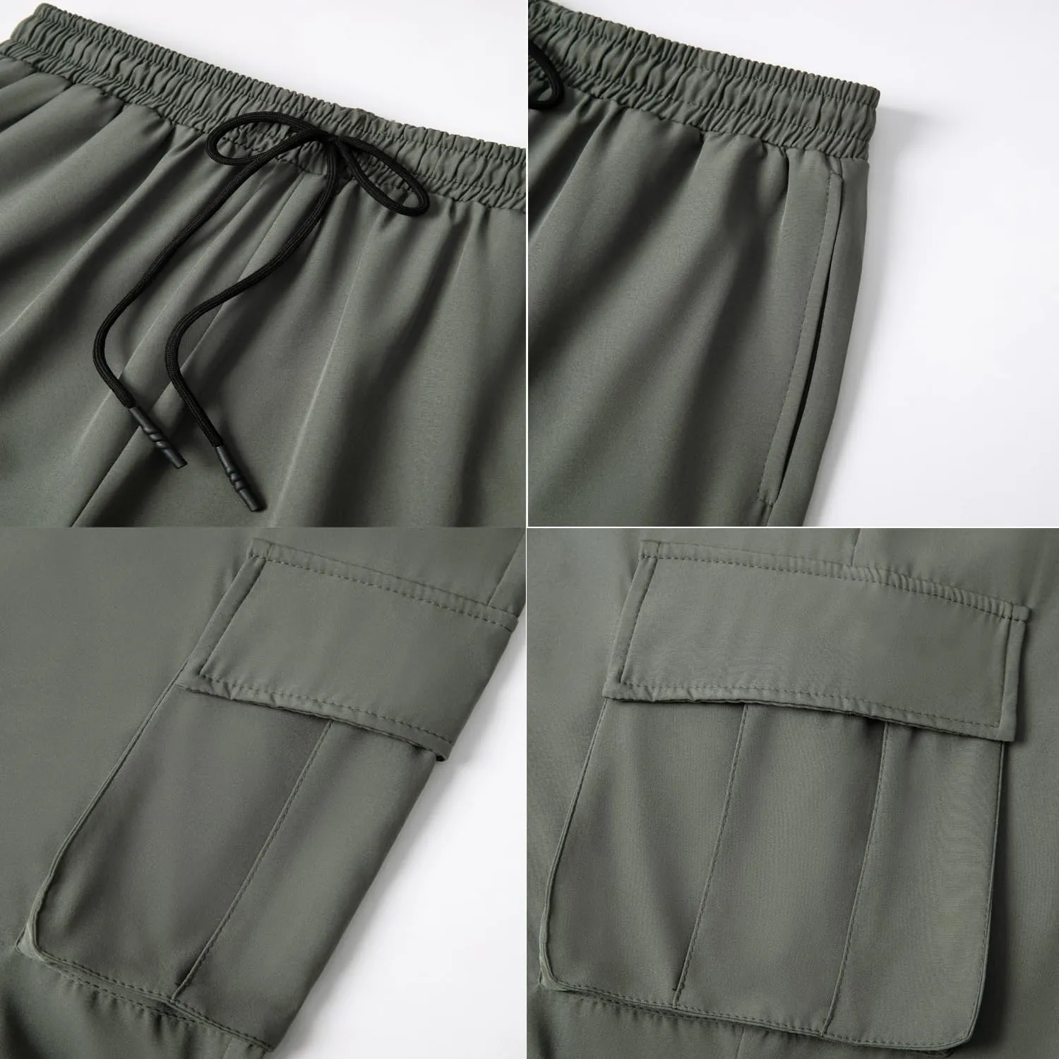 WZIKAI Men's Baggy Cargo Pants Elastic Waist Drawstring Parachute Cargo Pants Casual Joggers Hiking Pants with Pockets