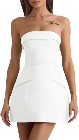 XXTAXN Women's Summer Sexy Sleeveless Tube Formal Party A-line Tulip Back Zipper Mini Dress
