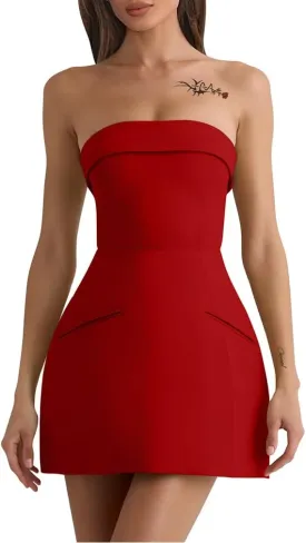 XXTAXN Women's Summer Sexy Sleeveless Tube Formal Party A-line Tulip Back Zipper Mini Dress