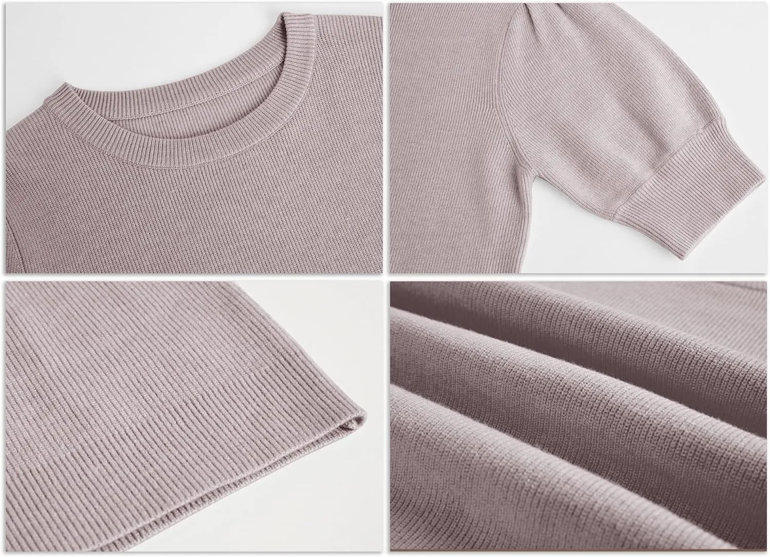 Zbyclub Womens Puff Short Sleeve Sweaters Pullover Shirt Tops Crew Neck Lightweight Knit Sweater Blouses